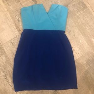 Naven Blue Bi-Colored Strapless Mini Dress